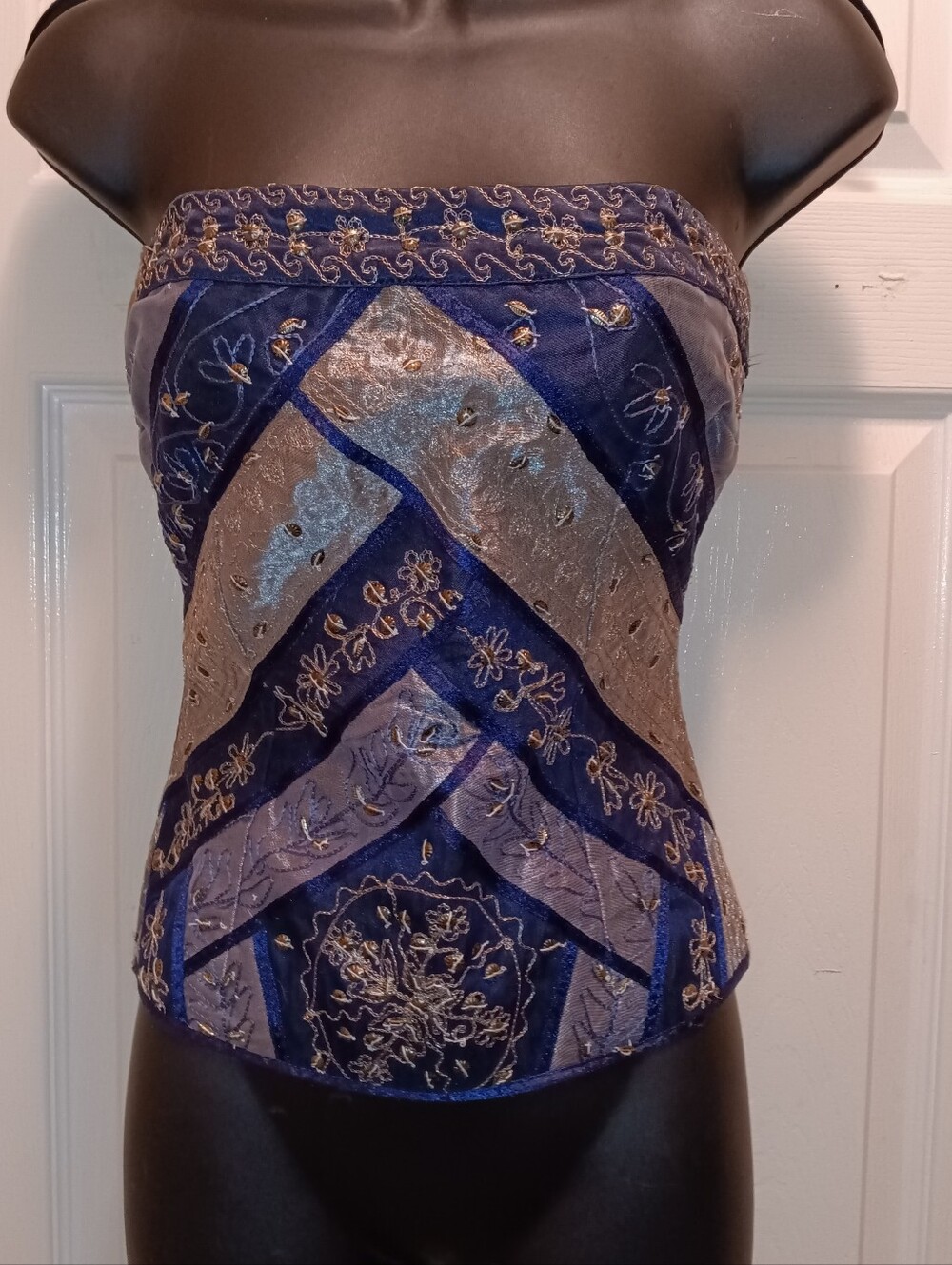 NWT Charlotte Russe Navy and Silver Embroidered Strapless Bustier